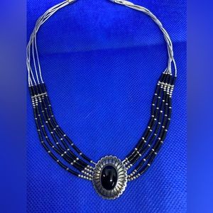 Black onyx Cabochon and sterling Silver Western Necklace